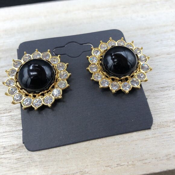 Vintage Joan Rivers Earrings Convertible Rhinestone Frame Black Dome Posts - Picture 3 of 10